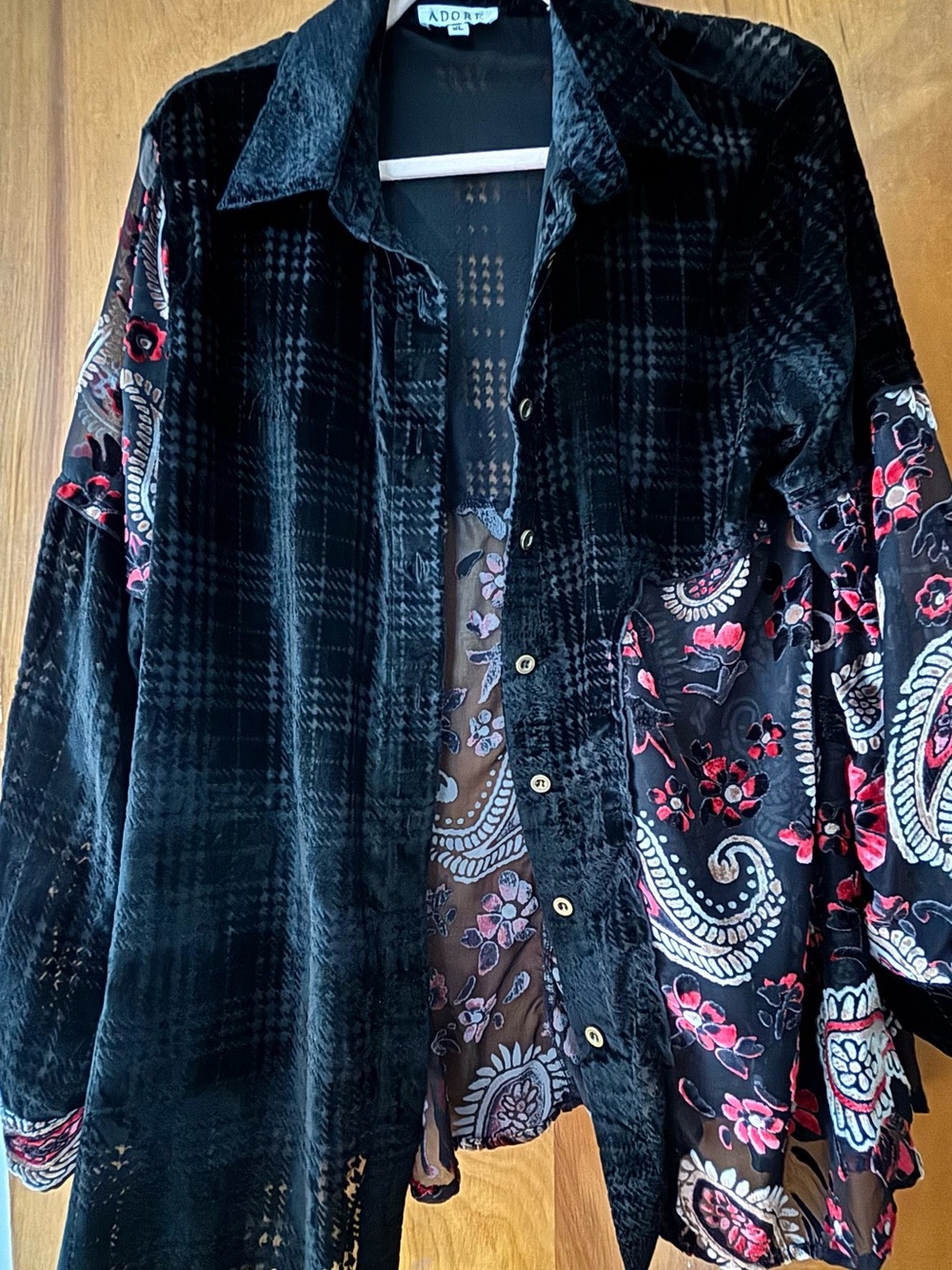 Adore Black Sheer Blouse with Subtle Pattern